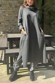 Scuba Stretch Funnel Neck Cocoon Dress Sport Grey /10=